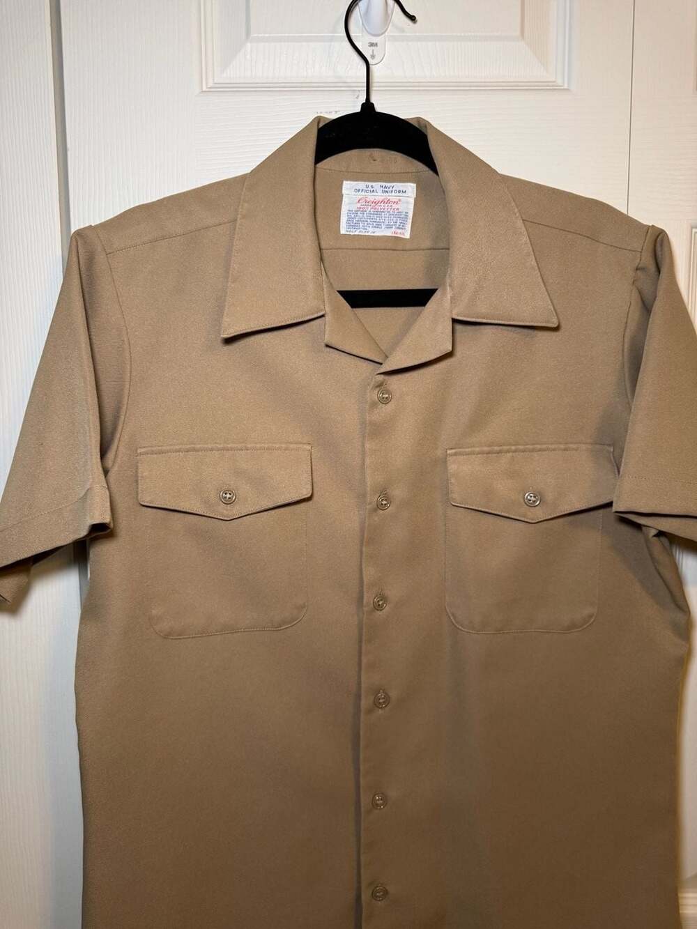 Creighton US Navy Official Uniform Shirt Size M 15.5 Khaki Short Sleeve